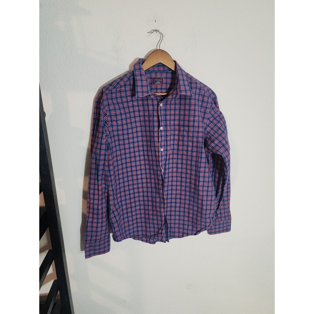mens untuckit shirt large long sleeve plaid cotton